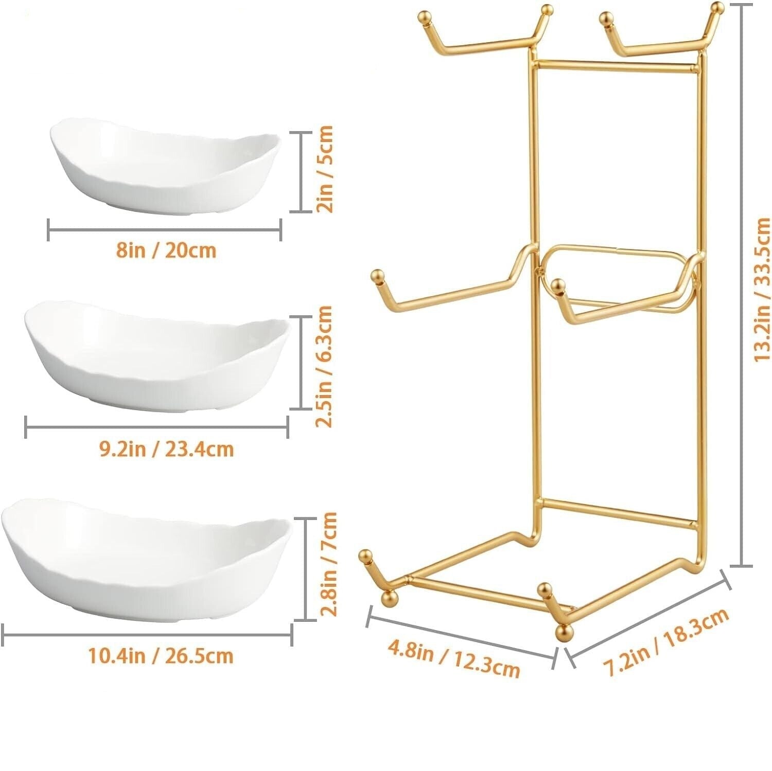 Fruit Bowl for Kitchen Counter - 3 Tier Ceramic Serving Bowls with Metal