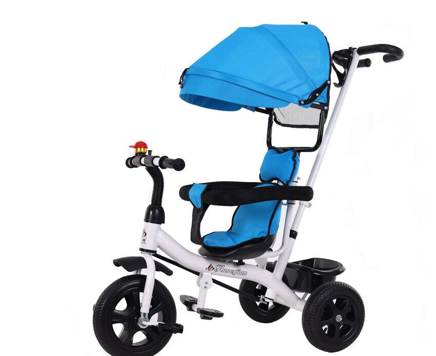 BLUE 4 In1 Children's Trolley Tricycle Baby Stroller Kids Light Bicycle With Belt