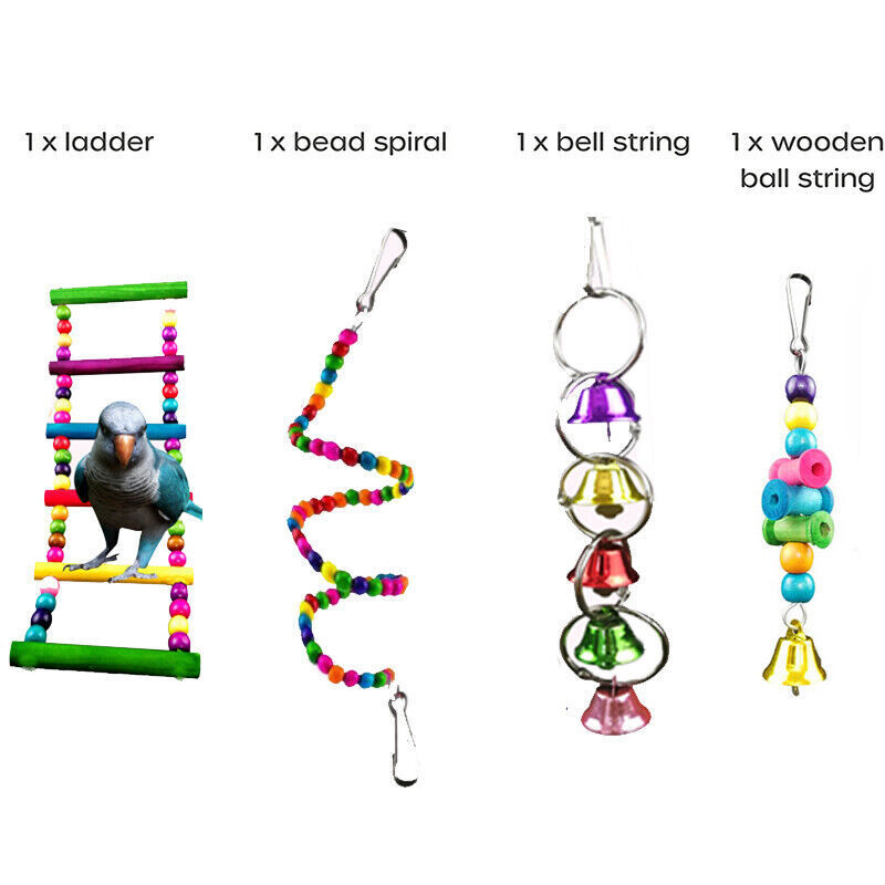 10PCS Parrot Swing Toys Bird Toys Chewing Hanging Bell Cockatiel Cage Toy Set