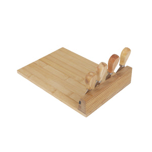Bamboo Cheese Board Wooden Cutting Chopping Boards Knives Set Xmas