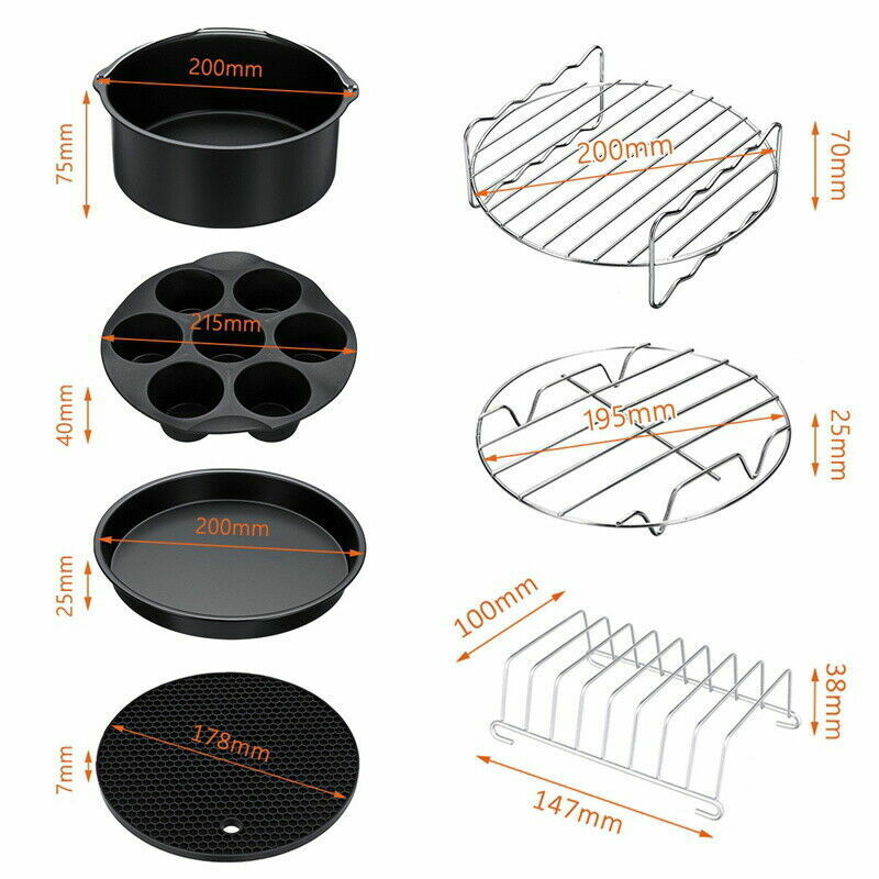 8 in Air Fryer Accessories Frying Cage Dish Baking Pan Rack Pizza Tray Pot 136