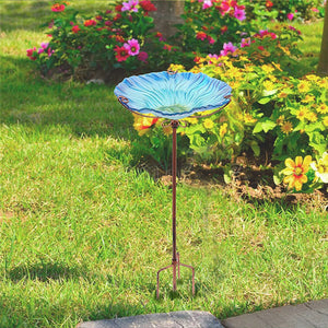 12in Large Glass Bird Bath Outdoor Garden Bird Bath Birdfeeder Bowl Floor Stand