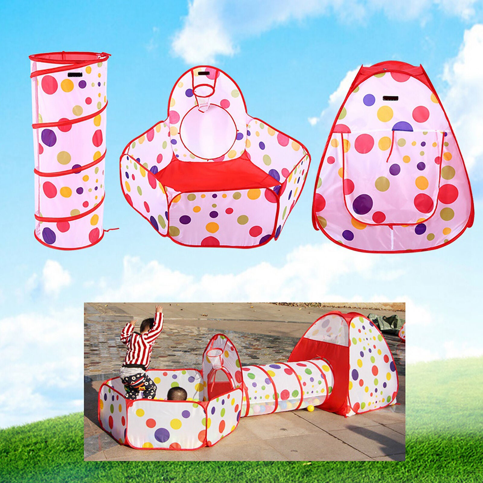 Kids Pop Up Play Tent Playhouse Baby Crawl Tunnel Ball Pit Indoor Outdoor Toys