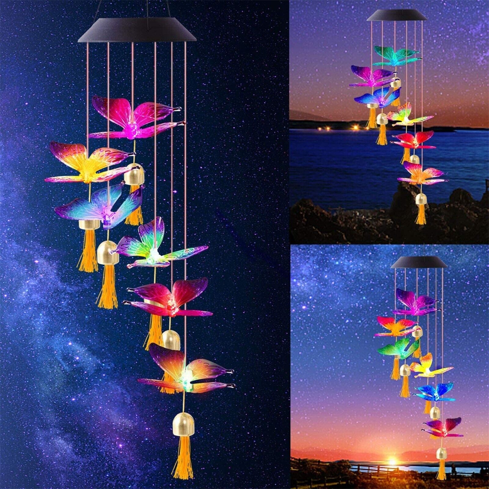 Outdoor Solar Wind Chime Color Changing Solar Lights Mobile Decorative LED Light