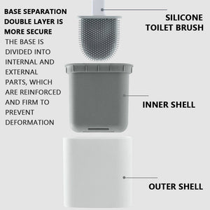 2pcsBathroom Silicone Bristles Toilet Brush with Holder Creative Cleaning Brush Set black