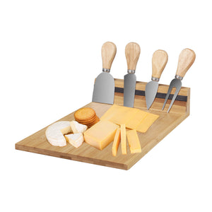 Bamboo Cheese Board Wooden Cutting Chopping Boards Knives Set Xmas