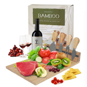 Bamboo Cheese Board Wooden Cutting Chopping Boards Knives Set Xmas