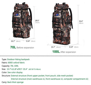 70L Hiking Camping Bag Waterproof Backpack Outdoor Travel Luggage Rucksacks