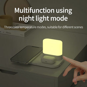 LED Desk Lamp Bedside Dimmable 3 in 1 Light Wireless with Phone Charger Station