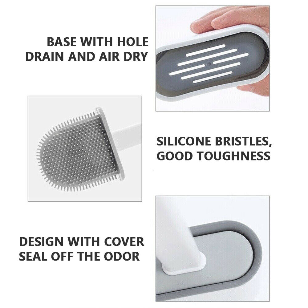 2PCS Bathroom Silicone Bristles Toilet Brush with Holder Creative Cleaning Brush Set