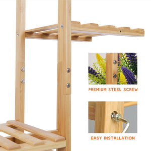 5 Tiers Vertically Bamboo Plant Stand Staged Flower Shelf Rack Outdoor Garden