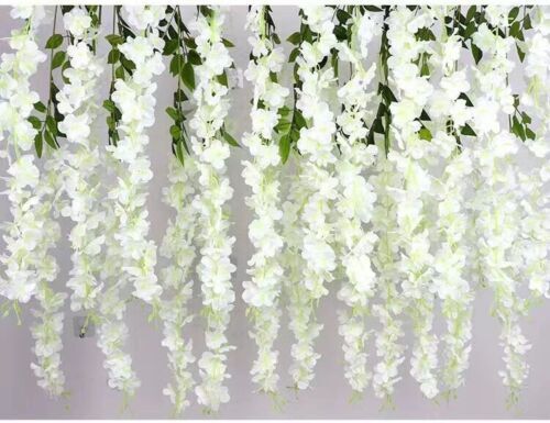 12x Artificial Silk Fake Flower Garland Vine Wisteria Leaf Hanging Wedding Decor White