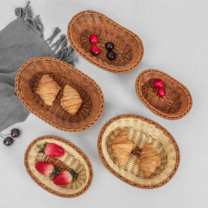 Rattan Wicker Woven Storage Basket Bread Fruit Serving Tray Container Kitchen
