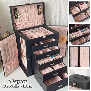 Large 6 Layers Jewelry Leather Storage Box Case Organizer Holder Earring Display