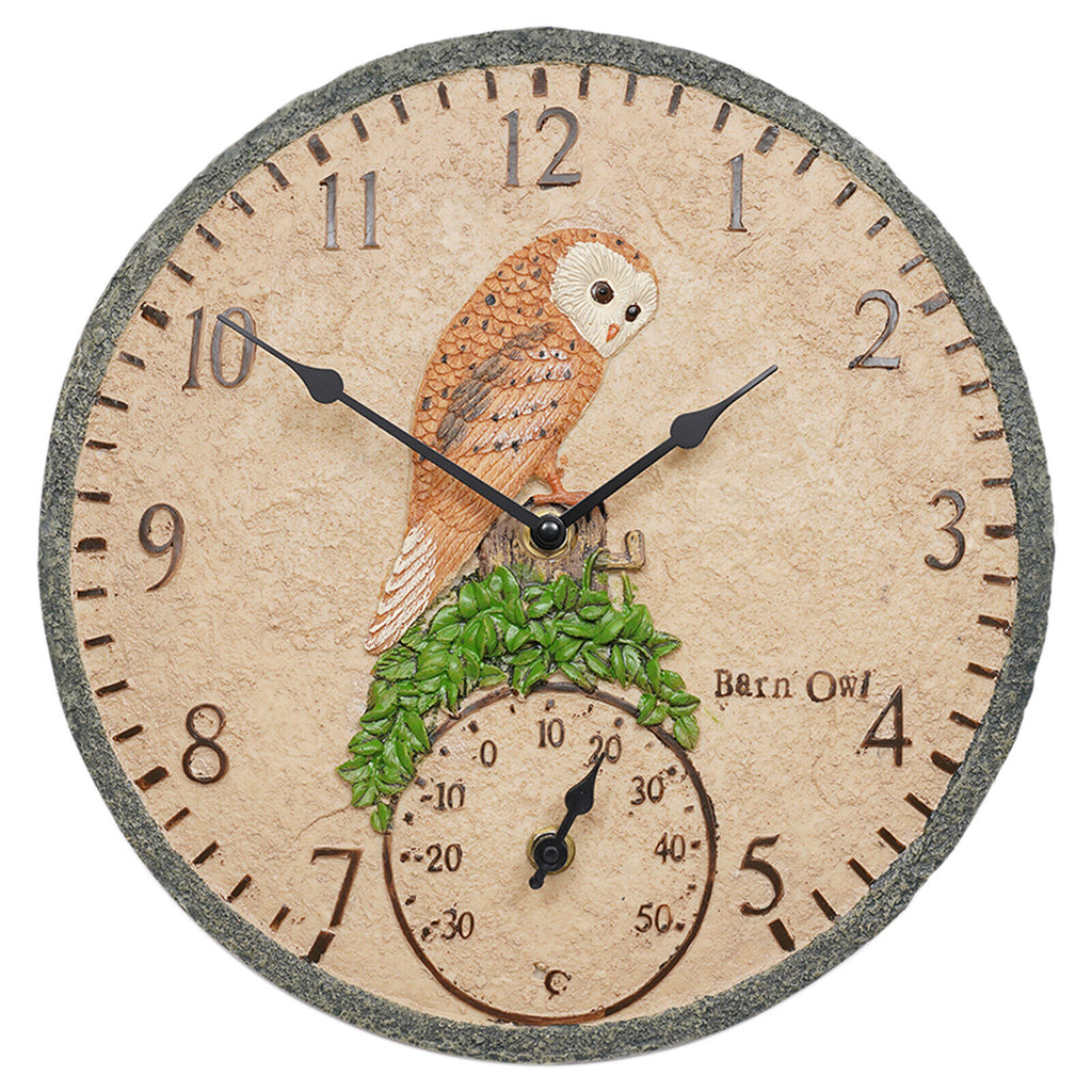 Wall Clock Owl Design Outdoor Retro Waterproof Thermometer Clock Indoor/Outdoor