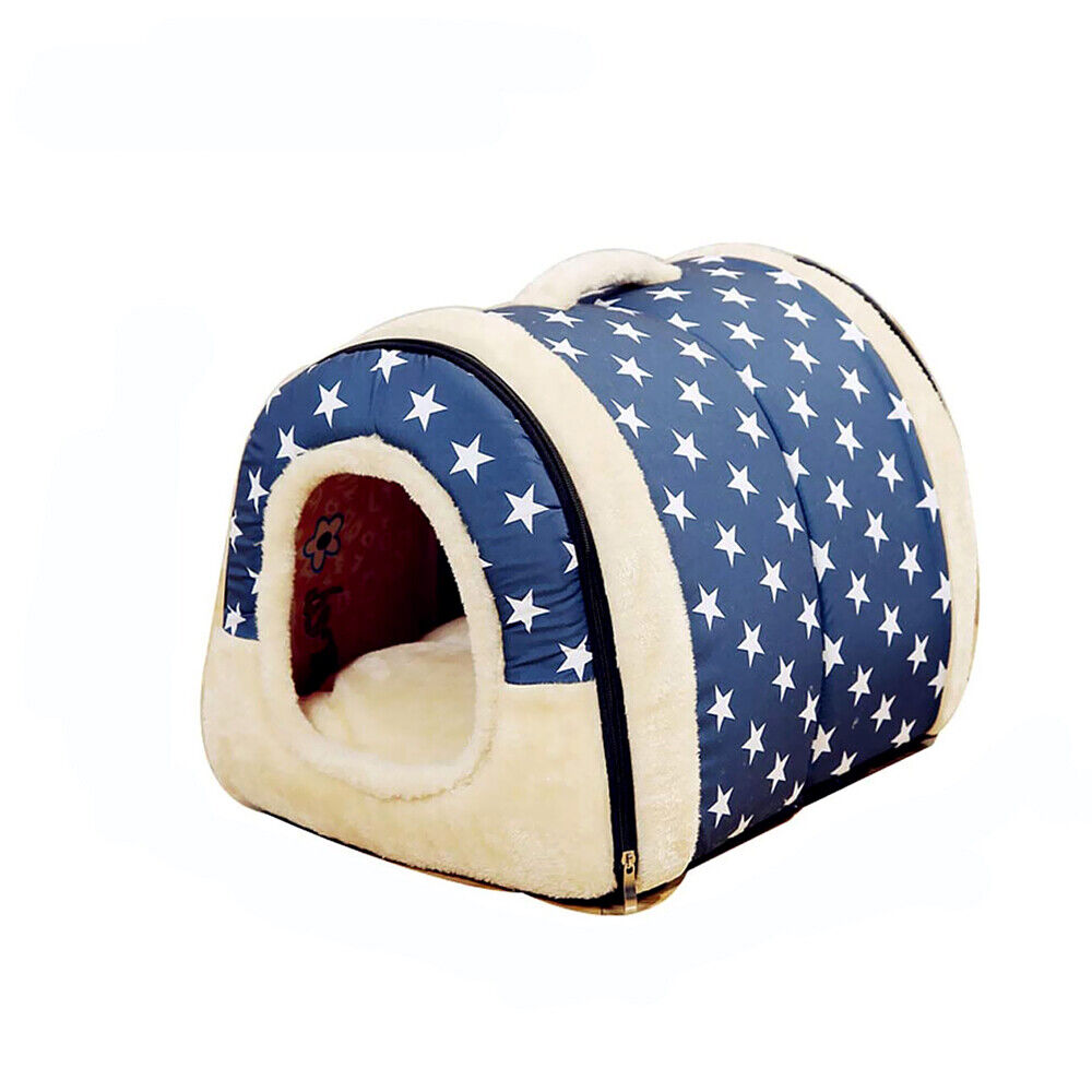 M size Blue Pet Dog House Kennel Soft Igloo Beds Cave Cat Puppy Bed Doggy Warm Cushion Fold