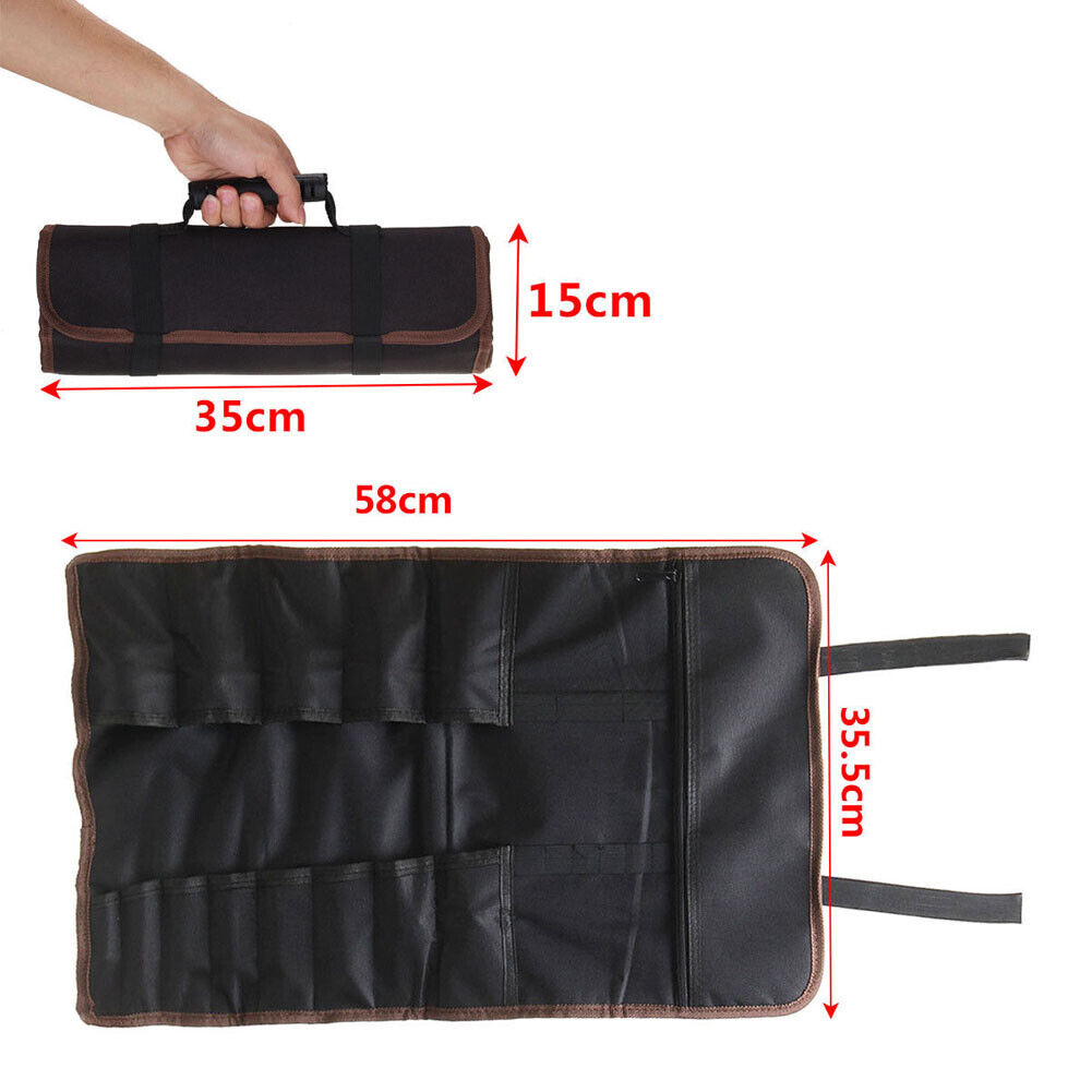 14 Pockets Chef Kitchen Tools Roll Bag With Handles Carry Portable Storage Case