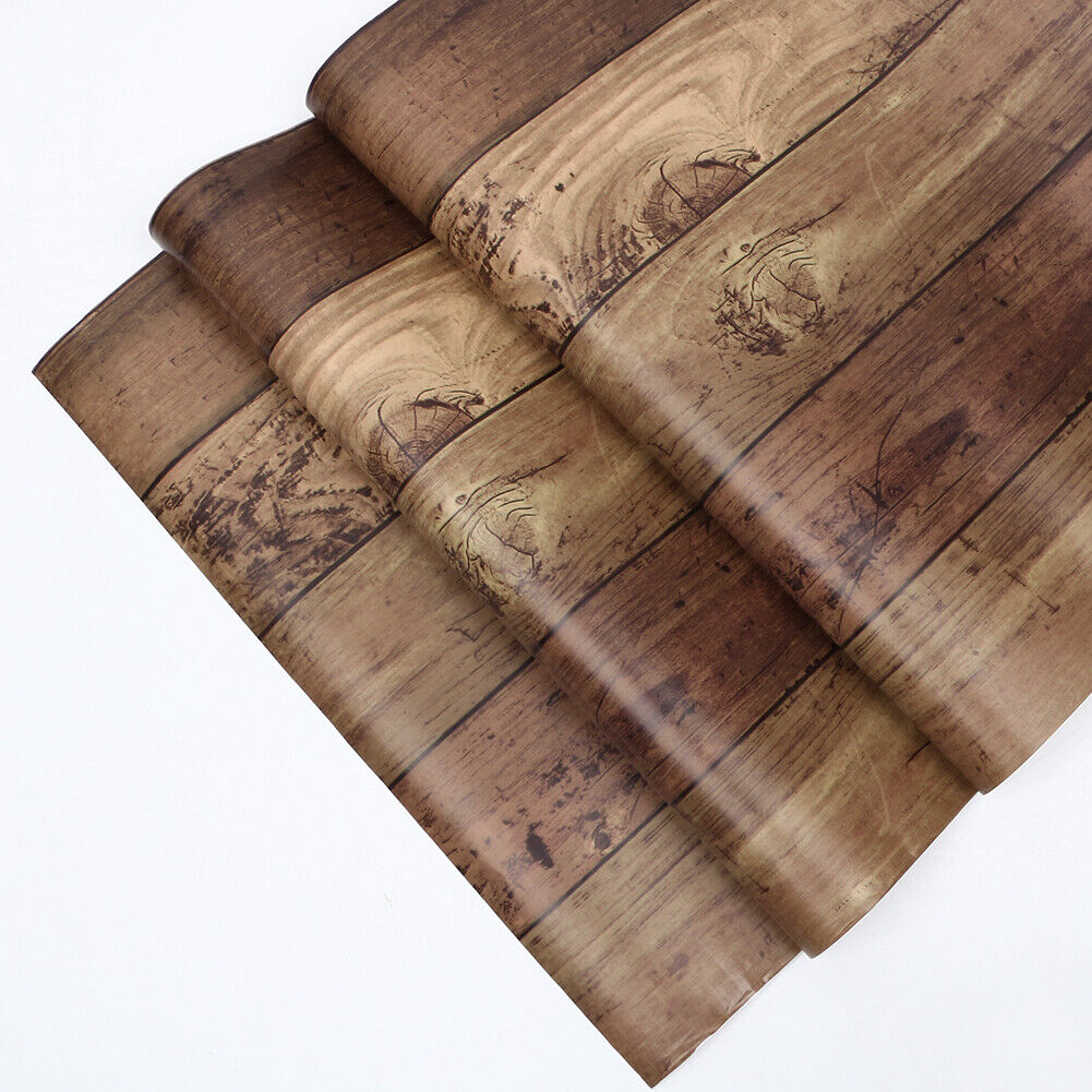 10M Rustic Wood Grain Wallpaper Self Adhesive Furniture Wall Sticker Vinyl Wrap
