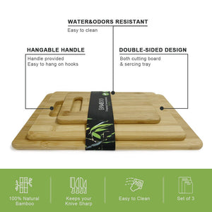 3pcs Bamboo Cutting Chopping Board Set Natural Kitchen Serving BPA Free Plate
