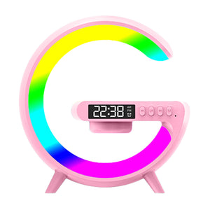 Pink Smart Night Light Bluetooth Speaker Wireless Charger RGB Alarm Clock LED Lamp