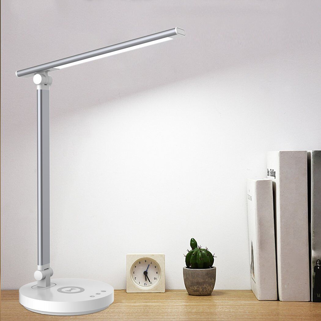 LED Desk Table Lamp Eye-Care Reading Dimmable Light with Wireless Phone Charger
