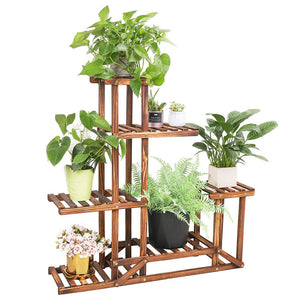Rustic 6 Tier Wooden Step Plant Stand Shelf Flower Shelving Unit Outdoor Indoor