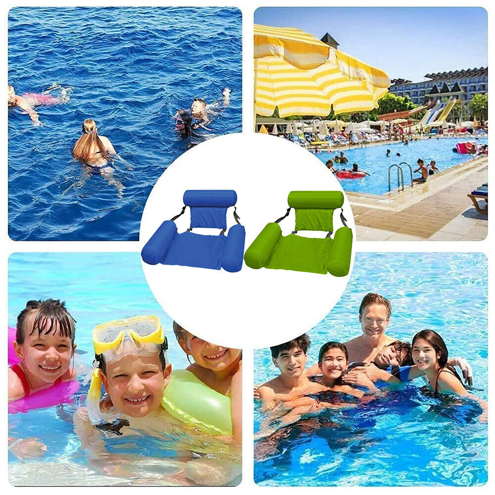 Blue Inflatable Floating Water Hammock Float Pool Lounge Bed Swimming Chair Toy Beach