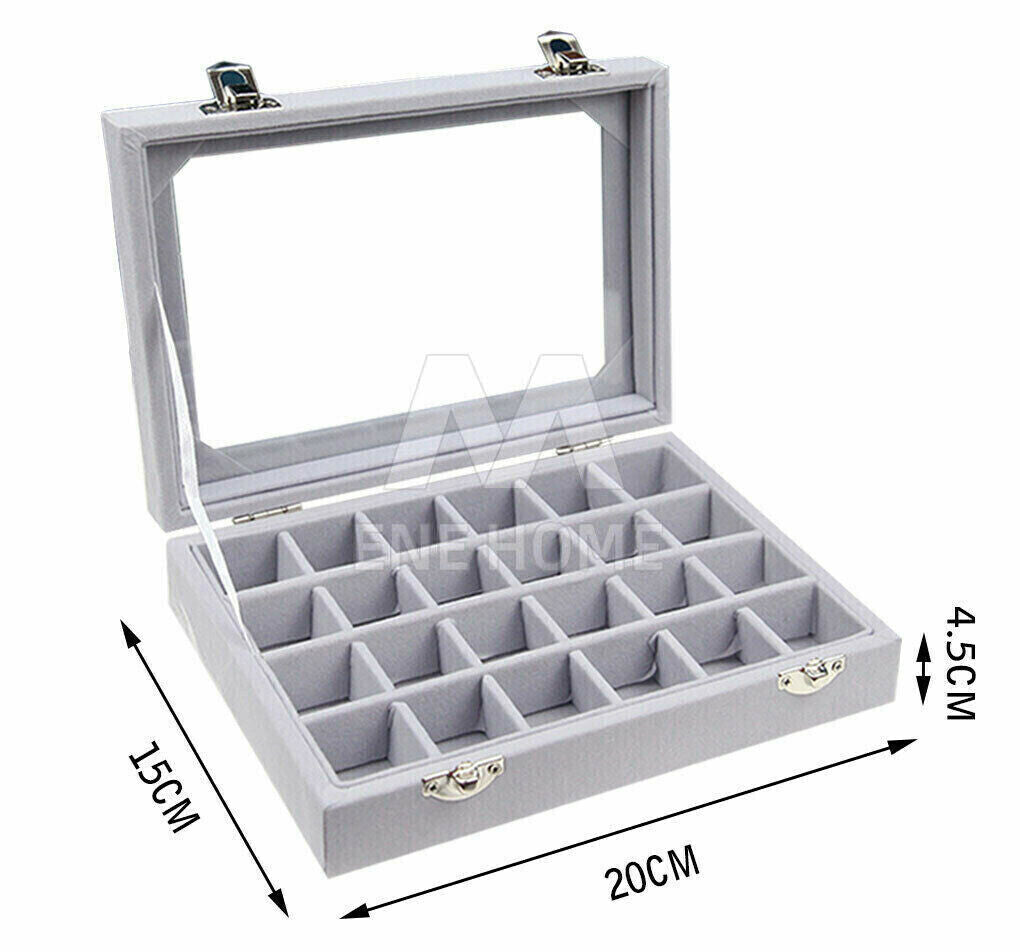 Grey Organizer Case Box Holder Storage Jewelry Earring  Ring Velvet Display