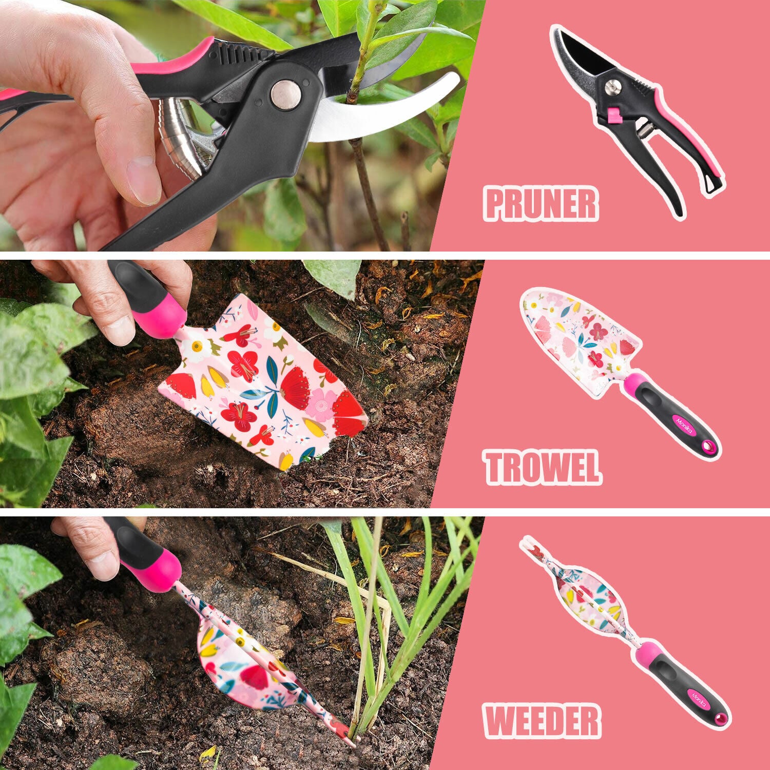 20-Piece Gardening Tool Kit Transplanter Fork Cultivator Trowel Pruner