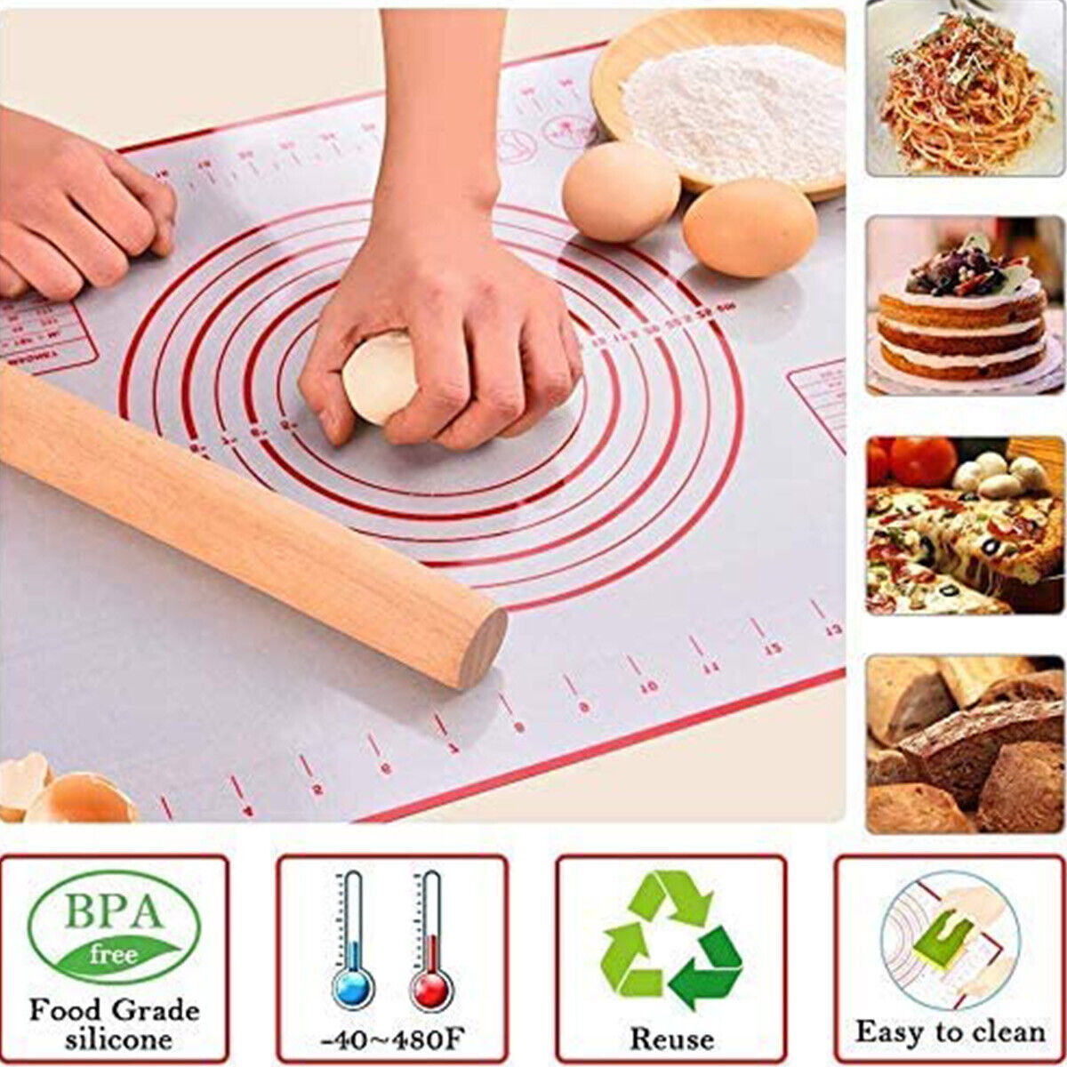 Non-Stick Silicone Baking Mat Rolling Cake Dough Scale Pastry Clay Fondant Sheet