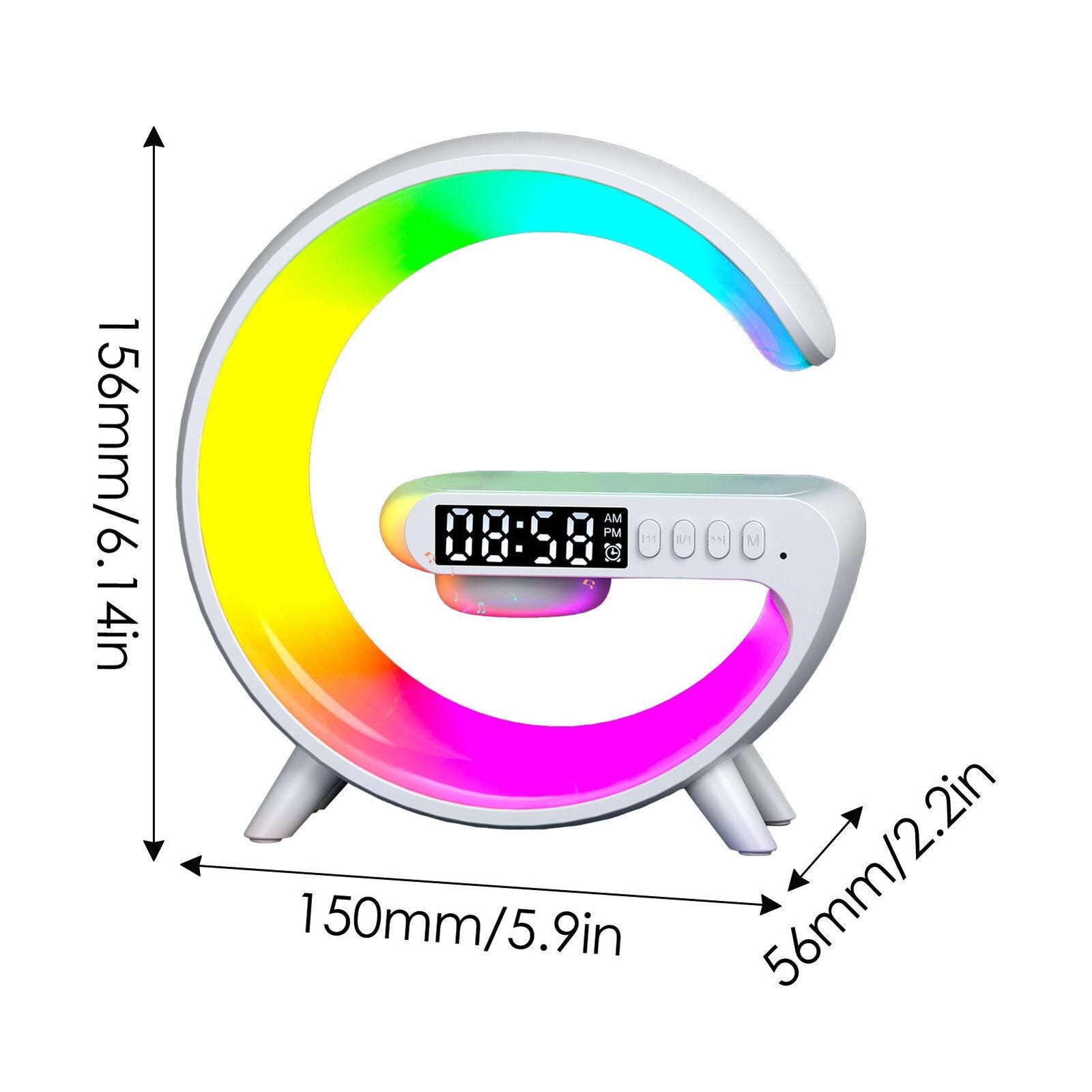 WHITE Smart Night Light Bluetooth Speaker Wireless Charger RGB Alarm Clock LED Lamp