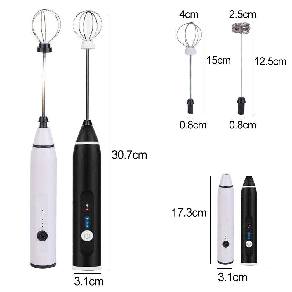 Black USB Rechargeable Electric Egg Beater Milk Coffee Frother Drink Foamer Mixer Tool