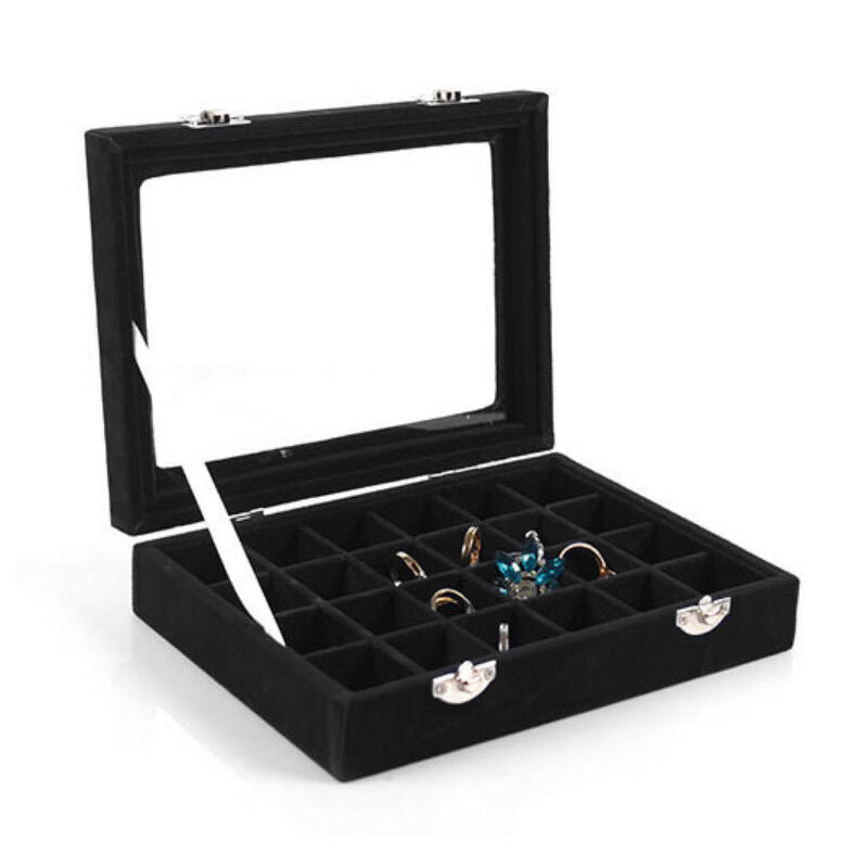 Black Organizer Case Box Holder Storage Jewelry Earring  Ring Velvet Display