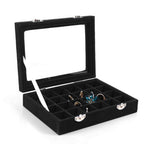 Black Organizer Case Box Holder Storage Jewelry Earring  Ring Velvet Display