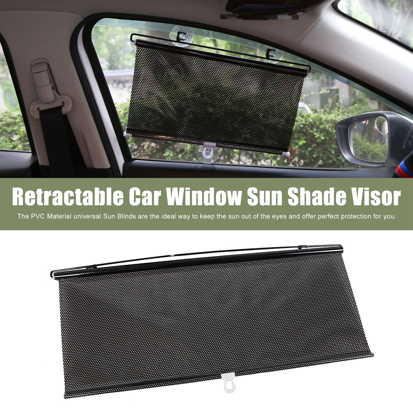 PVC Retractable Car Window Sun Shade Visor Windshield Roller Blind 125cm x 58cm