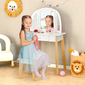 Kids Vanity Set With Mirror Stool Set Princess Children Makeup White