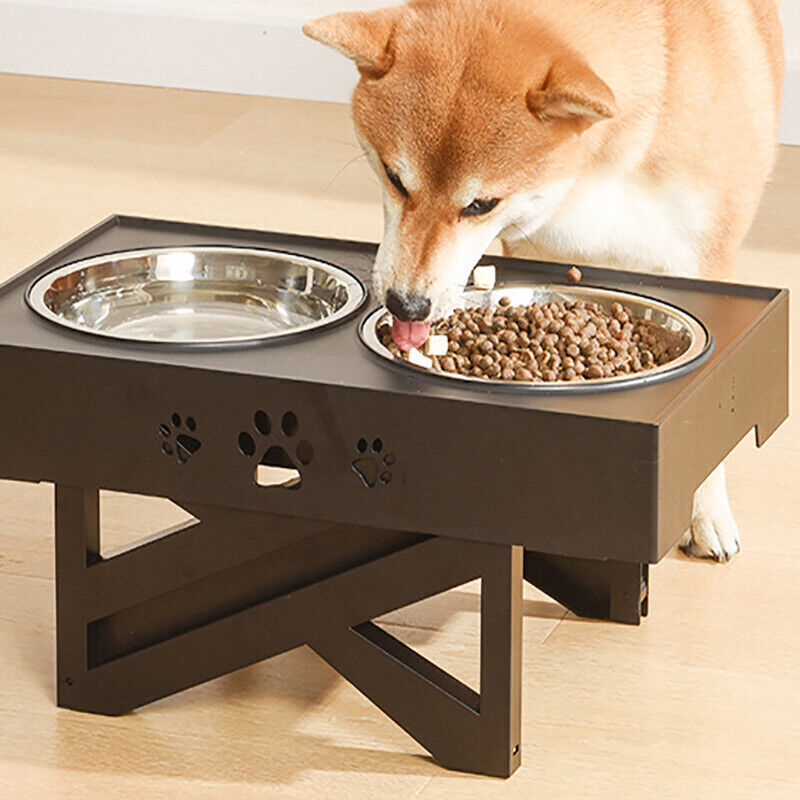 Elevated Pet  Dog Feeder Food Water Double Bowl  Adjustable Height Raised Stand