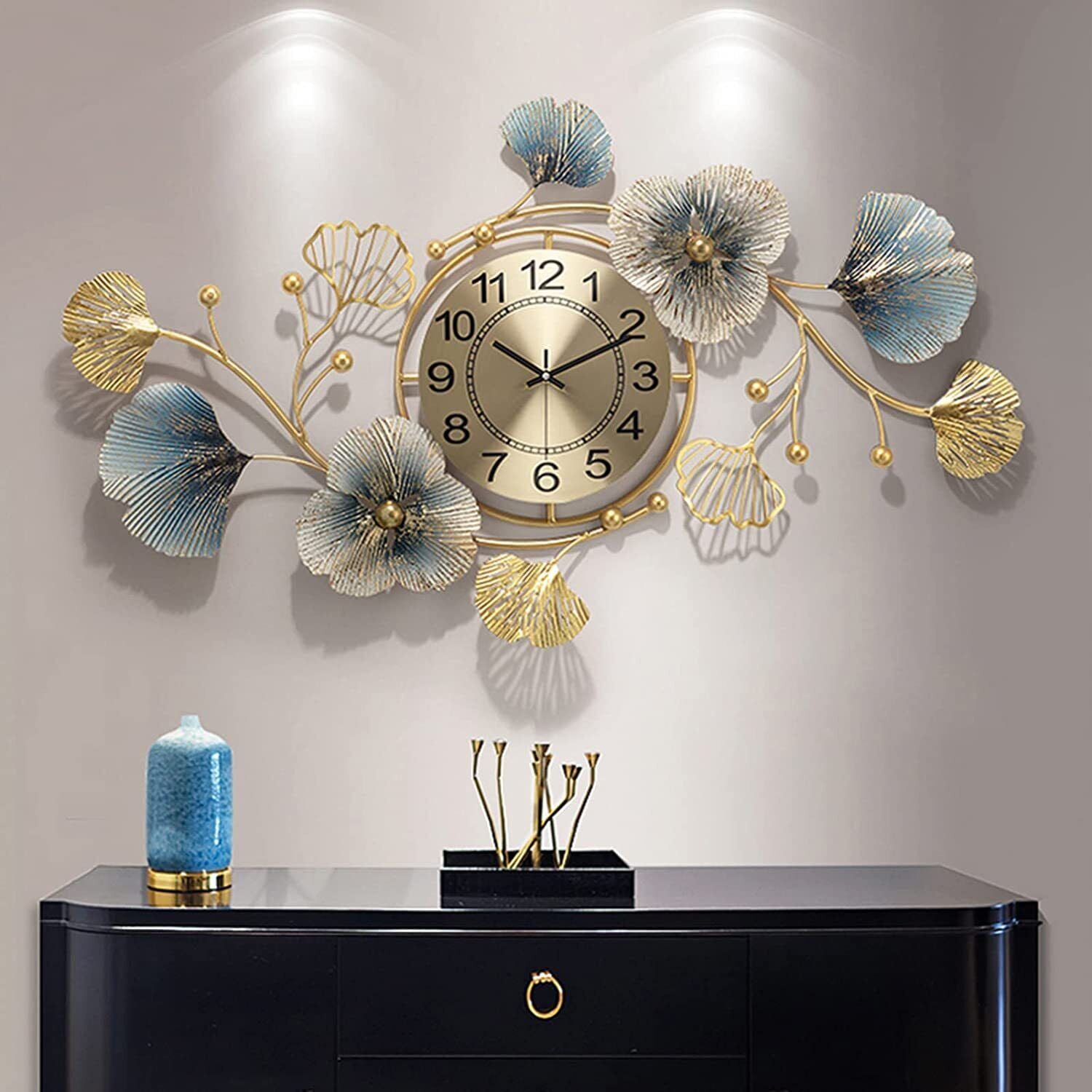Creative Clocks Luxury Wall Clocks Ginkgo Leaf Metal Wall Art Home Decoration