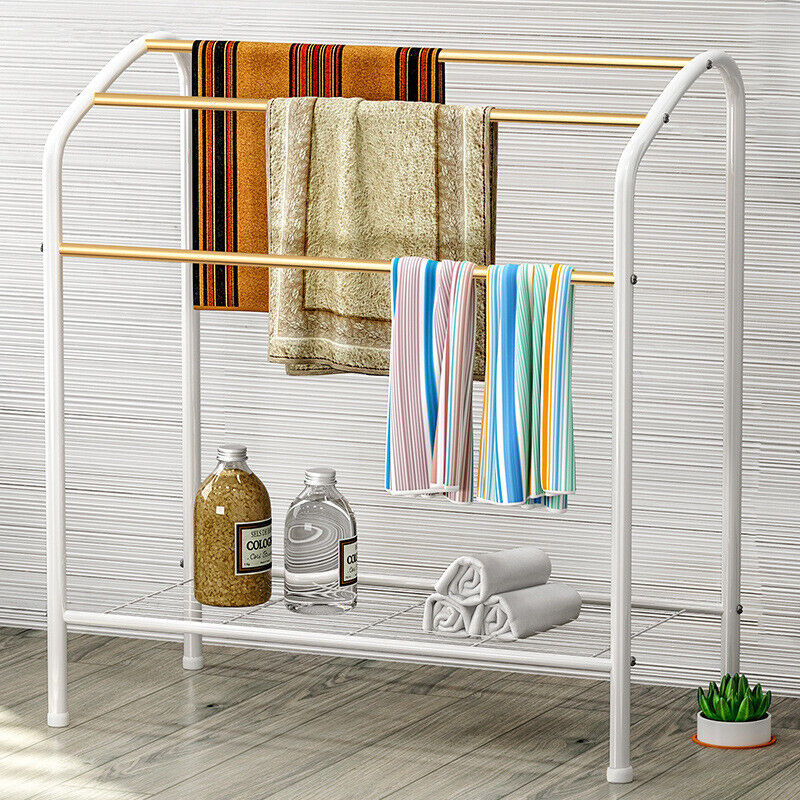 Metal Towel Rack Stand 3 Tiers Large Free Standing Bathroom Storage Shelf Holder