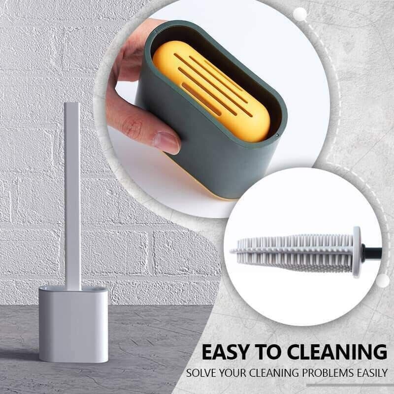 White Bathroom Silicone Bristles Toilet Brush with Holder Creative Cleaning Brush Set
