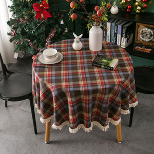 150cm Round Table Cloth Tassel Christmas Tablecloth Dining Table Cover Home Party Coffee Red