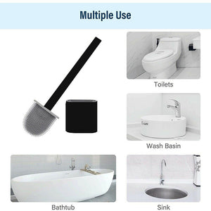 2pcsBathroom Silicone Bristles Toilet Brush with Holder Creative Cleaning Brush Set black