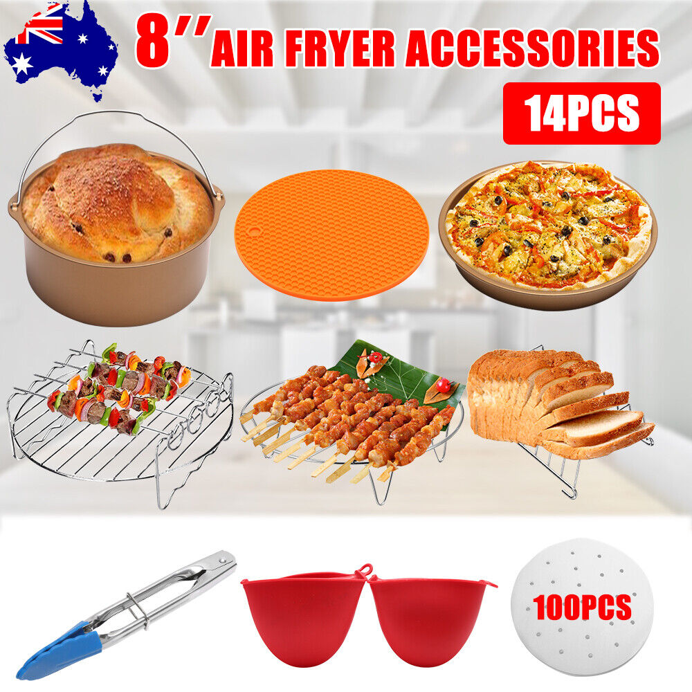 14Pcs 8" Air Fryer Accessories Cake Frying Dish Baking Pan Pizza Tray Pot Rack