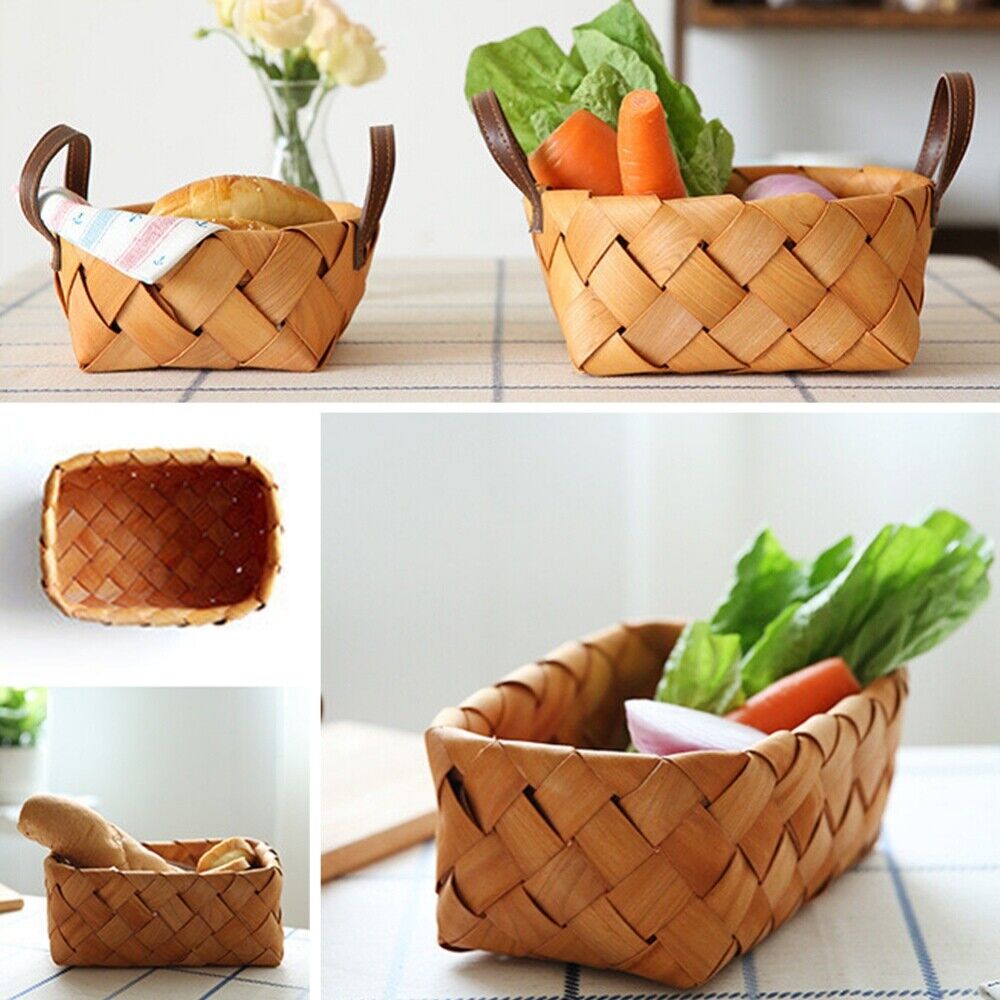 Rattan Wicker Woven Storage Basket Fruit Bread Serving Tray Container Kitchen