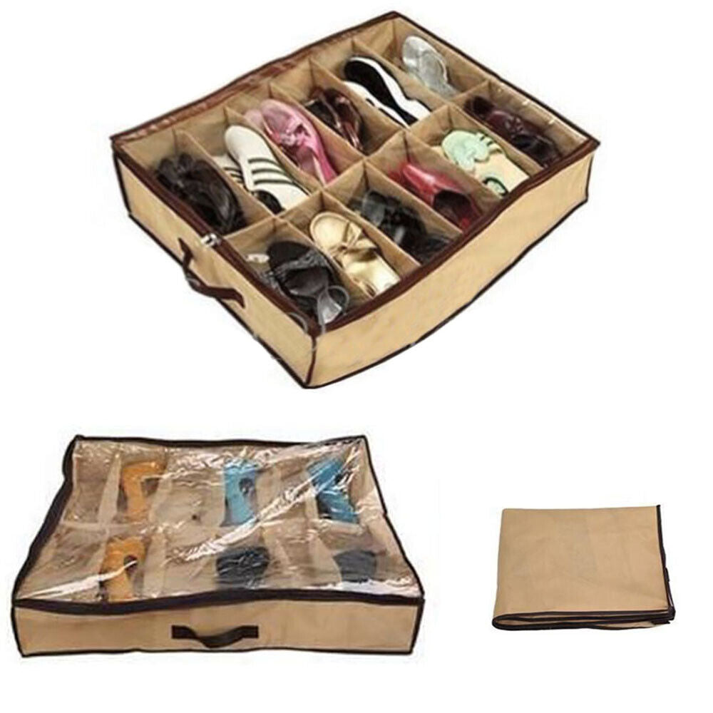 2x 12Pair Shoe Organiser Holder Under Bed Closet Wardrobe Storage Fabric Bag Box