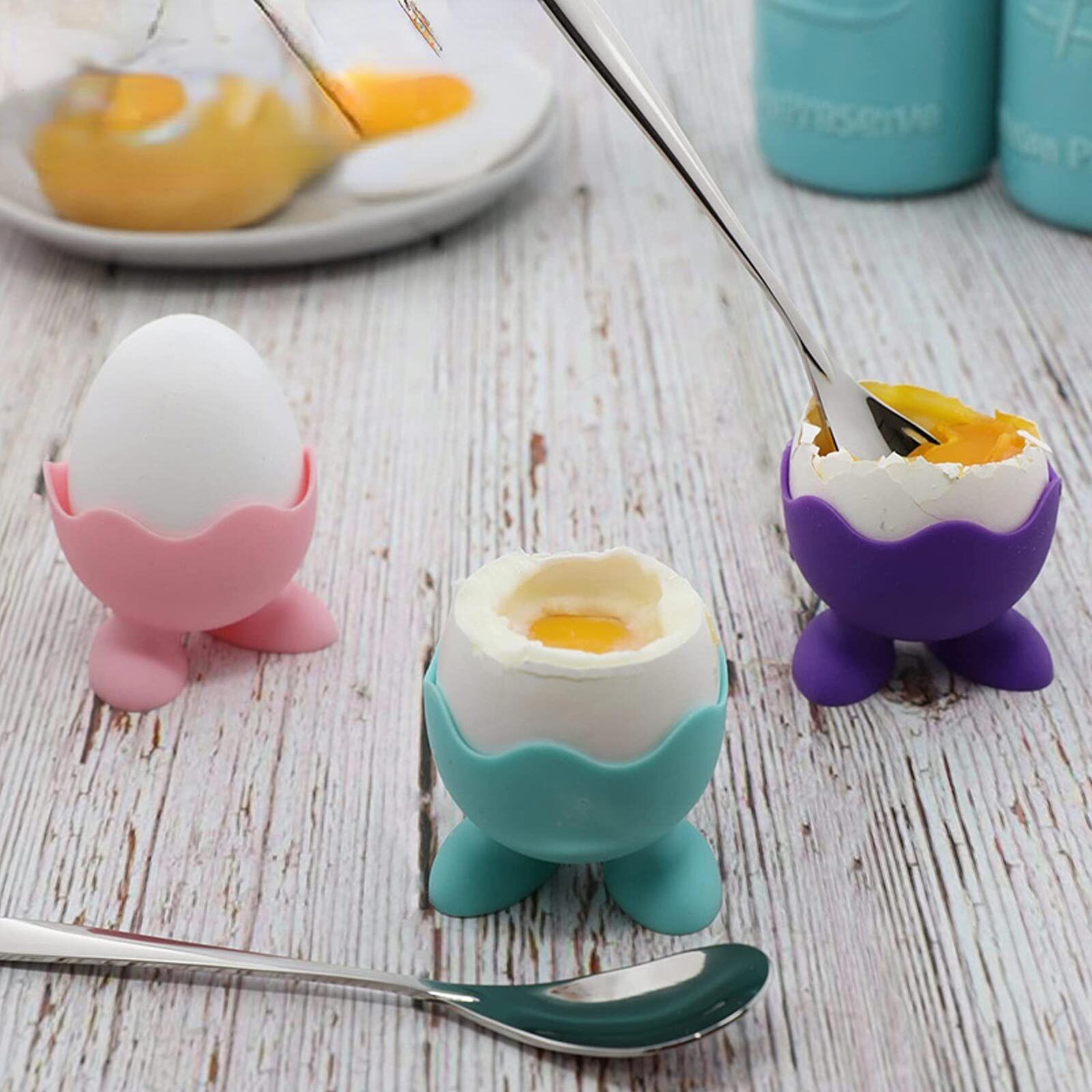 Silicone Egg Cup Holders Kitchen Breakfast Boiled Eggs Serving Cups Set 3pcs