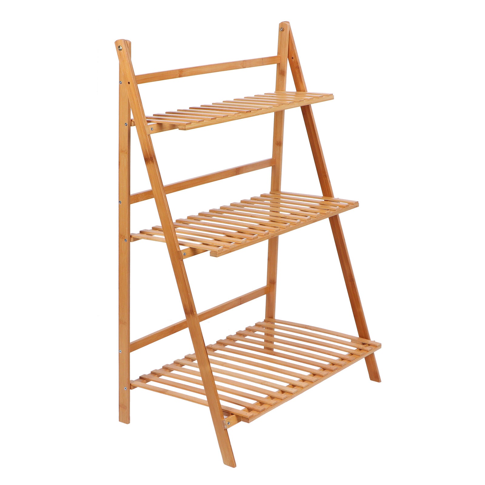 3 Tiers Bamboo Ladder Plant Stand 3-Tier Foldable Flower Pot Display Shelf Rack