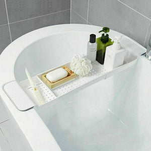 White Bathroom Expandable Bath Caddy Holder Tray Over Bathtub Rack Support Spa