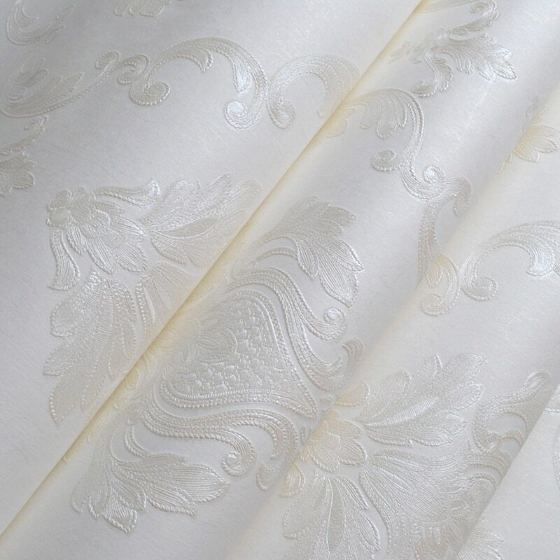 Cream White Embossed Damask Wallpaper Floral Pattern 3D Textured Wall Paper