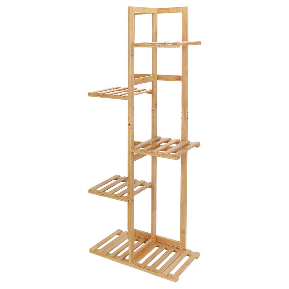 5 Tiers Vertically Bamboo Plant Stand Staged Flower Shelf Rack Outdoor Garden